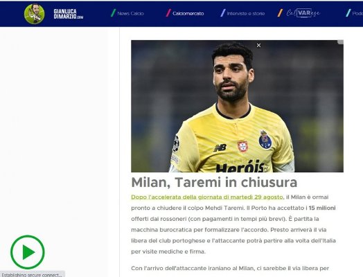 دی‌مارتزیو: طارمی به میلان پیوست!